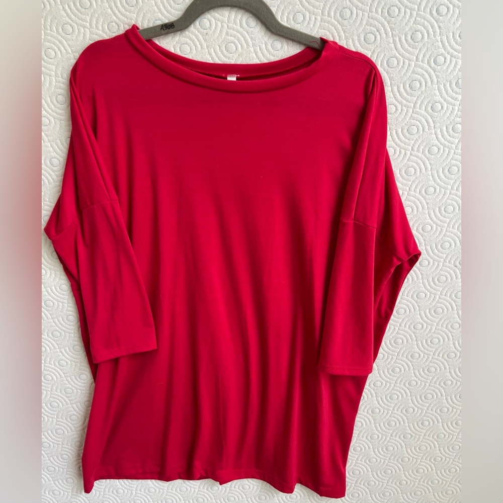 ACTING PRO Piko Style Red Quarter Sleeve Dolman Oversized Loose Fit Tunic Top - Picture 12 of 17